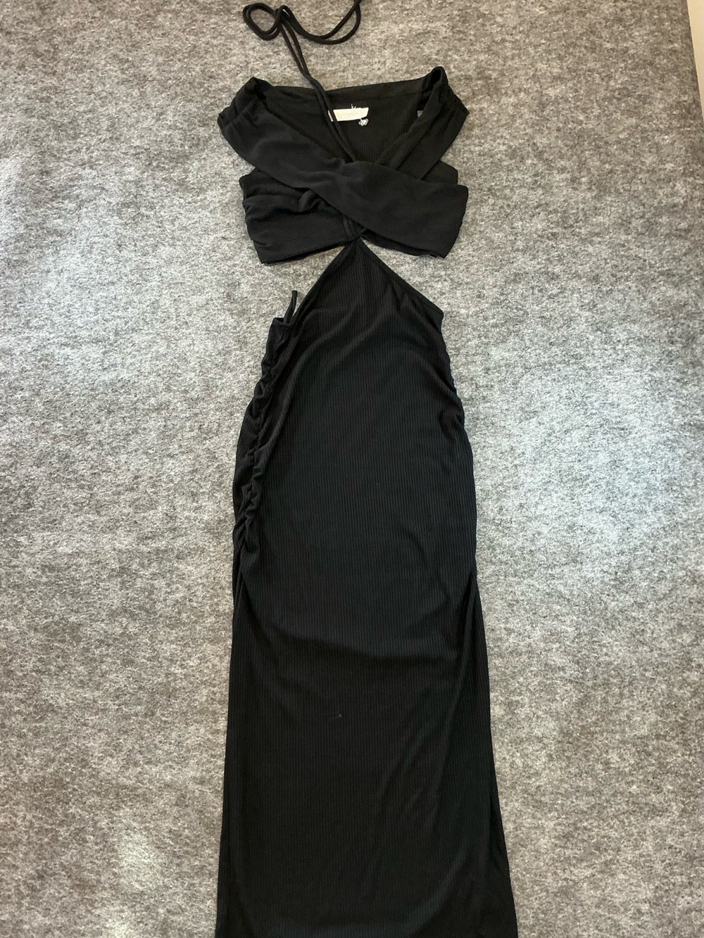 Jonathan Simkhai Black Ribbed Backless Cutout Halter Maxi Dress Size S